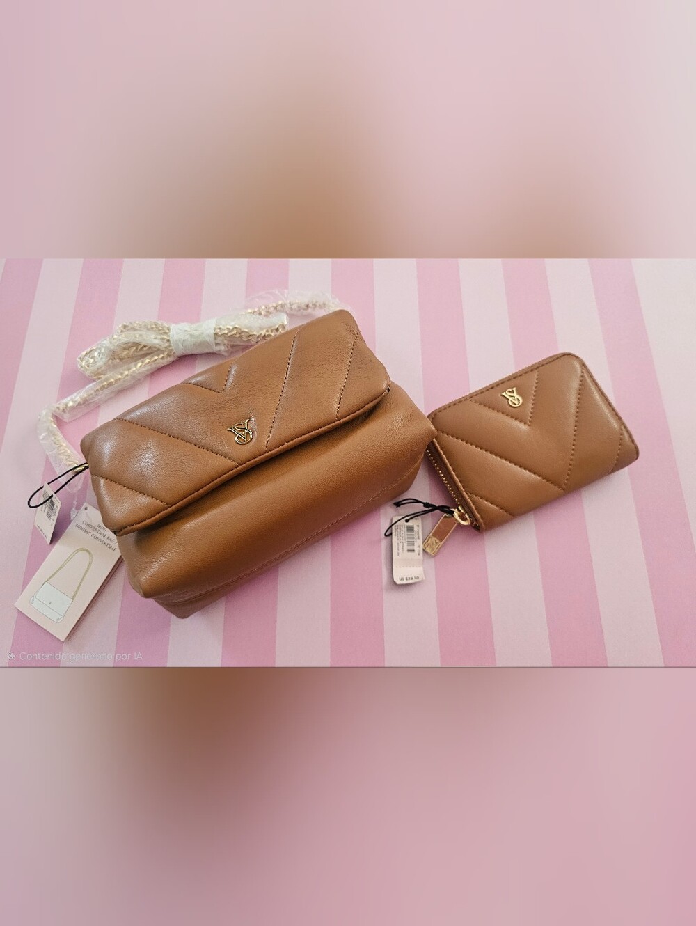 Victoria's Secret Quilted Tan Crossbody with Card Wallet